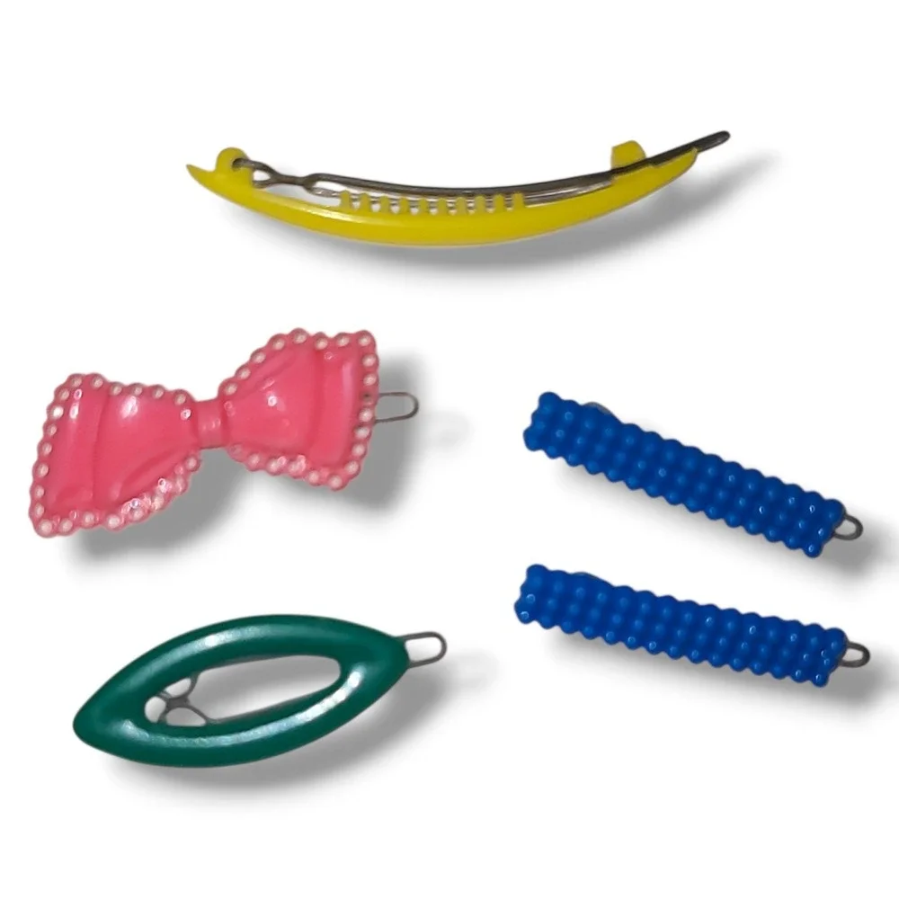 Lot 5 Vintage Goody Girls Barrettes Hair Clips Colorful‎ USA Retro Plastic Set